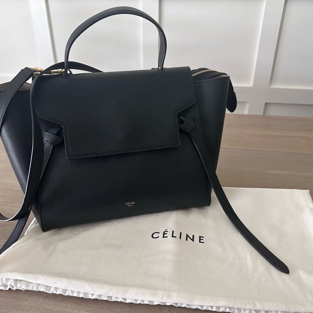 Celine Black Satchel with Knotted Belt Detail